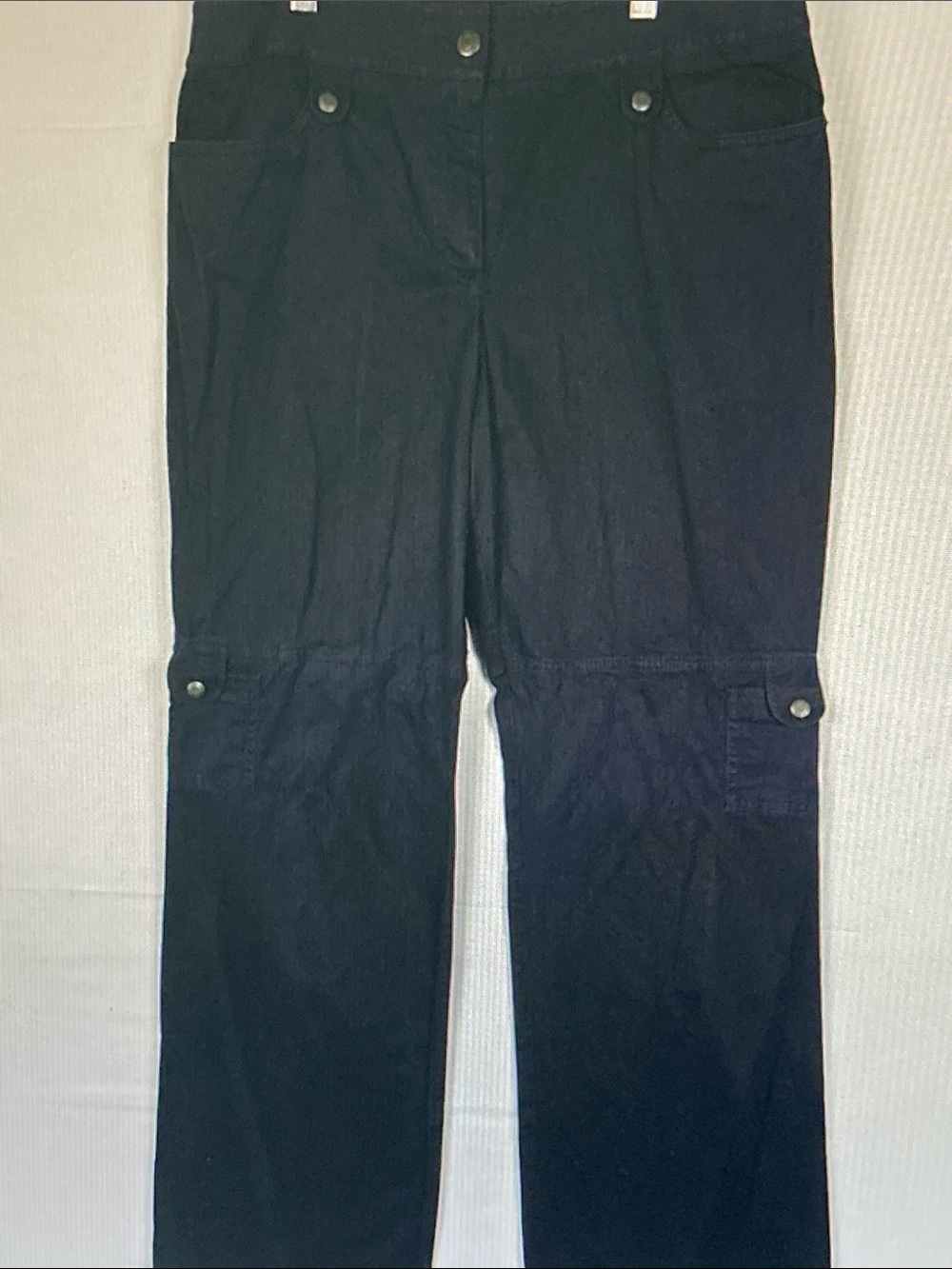 LOFT Black Straight-Leg Cargo Pants with Button-Tab Details